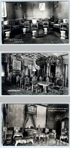 3 RPPC Postcards MEXICO CITY ~ Chinese Room CAPULTEPEC CASTLE Bedroom, Comedor