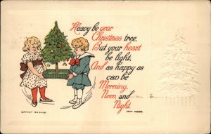 Christmas Children Carry Tree Heart Poem Embossed c1900s-20s Postcard