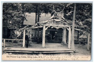 1907 Old Pioneer Log Cabin Silver Lake New York NY Antique Posted Postcard