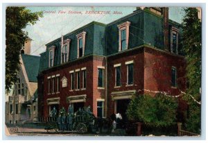 1907 Central Fire Station Horse Brockton Massachusetts Vintage Antique Postcard