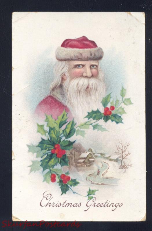 ANTIQUE VINTAGE CHRISTMAS POSTCARD SANTA CLAUS PINK ROBE GELCOAT POSTCARD