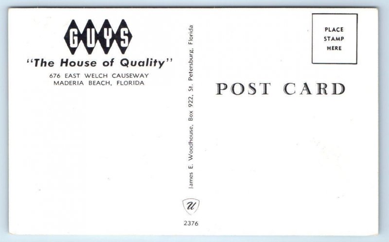 MADEIRA BEACH, Florida F ~ Roadside GUY'S RESTAURANT House of Quality Postcard