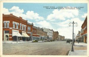 c1920 Postcard; Main Street Scene Looking North from Kansas Ave, McPherson KS