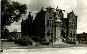 RPPC Court House & Union Soldier Statue Harlan Iowa IA UNP Postcard