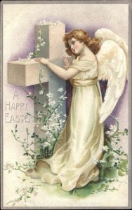 Easter Angel Cross Embossed c1900s-10s Postcard