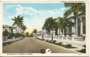 Vintage Postcard, Calzada OR 7th at Vedado Tennis Club at Foot of Maine Monument