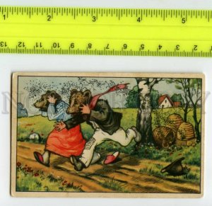 484996 Advertising margarine dressed up Teddy bears run from bees Vintage card