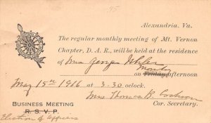 Alexandria Virginia DAR Mt Vernon Chapter Meeting Reminder PC AA109746