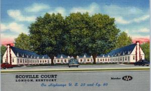 LONDON, KY Kentucky  SCOVILLE COURT   Cool c1940s  Cars  Roadside Linen Postcard