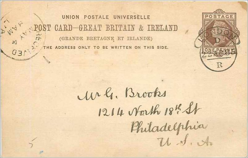 Entier Postal Stationery Postal Great Britain Great Britain 1885 London to Ph...