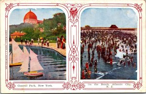 Central Park New York, Atlantic City Beach New Jersey Postcard Art Nouveau DB
