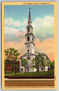 Providence Rhode Island~First Baptist Church Street View~Vintage Linen Postcard
