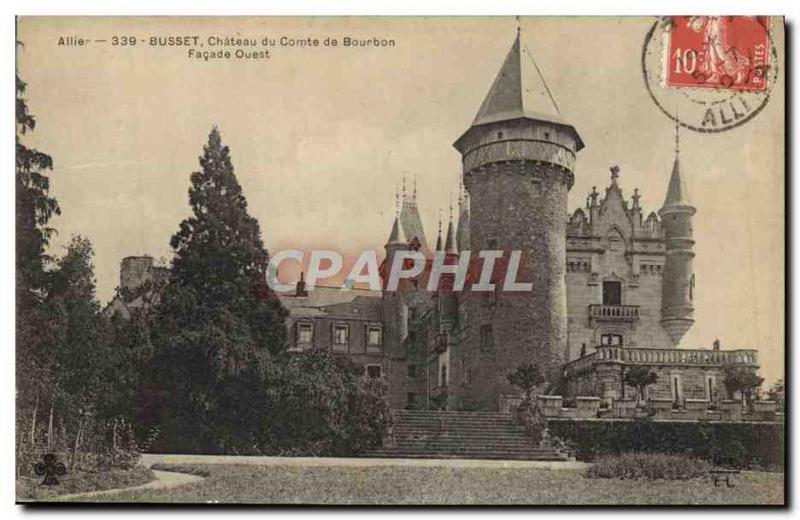 Old Postcard Busset Chateau du Comte Bouurbon West Facade