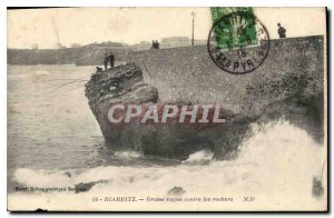 Old Postcard Biarritz Big wave against rocks