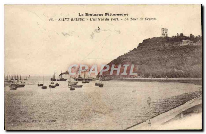 Old Postcard Saint Brieuc L & # 39Entree Port Tower Cesson Boats