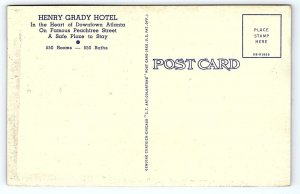 1940s ATLANTA GA HENRY GRADY HOTEL PEACHTREE ST LINEN UNPOSTED POSTCARD P3855