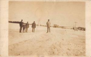 Skohegan Maine People in Snow Winter Scene Street Real Photo Postcard J73127