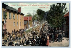 c1910 Large Amount of US Infantry Marching in Batesville Indiana IN Postcard