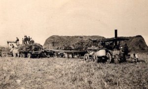 RPPC - Early Steam Tractor Haying Field on Farm - Real Photo Postcard  c1910