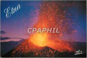 Postcard Modern Taormina Etna erupting