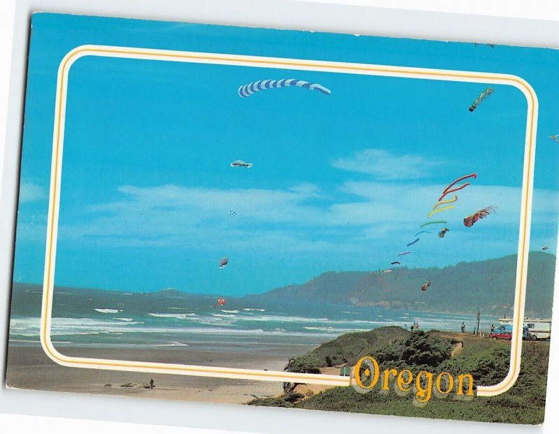 Postcard Summer Day Fun Kite Flying Beverly Beach Oregon USA