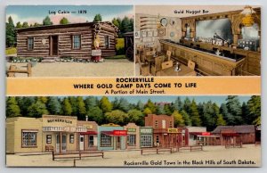Rockerville Gold Town Black Hills SD Multi View Bar Cabin Postcard A36