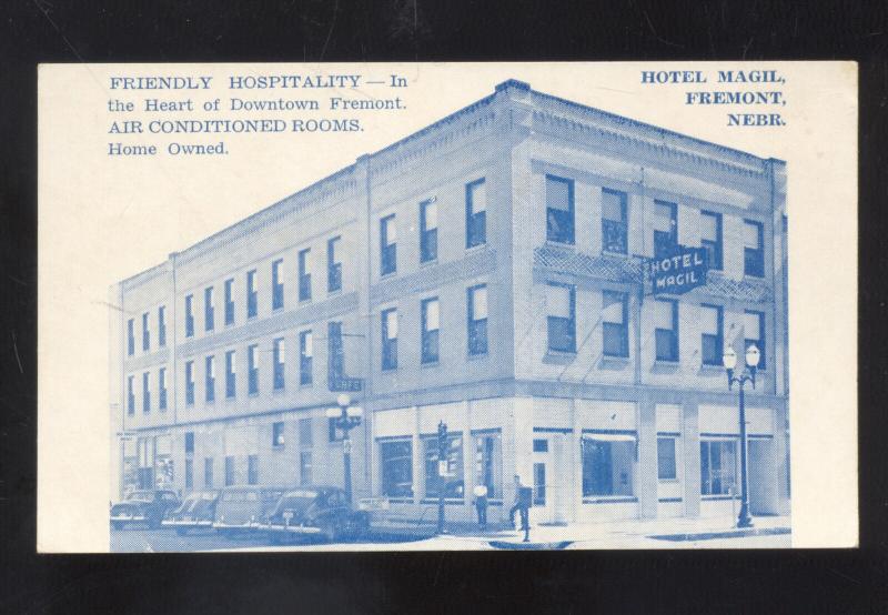 FREMONT NEBRASKA HOTEL MAGIL OLD CARS VINTAGE ADVERTISING POSTCARD