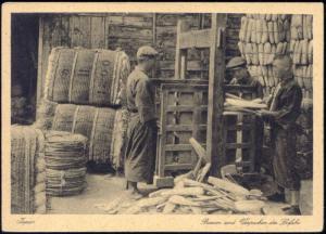 japan, Native Men Pressing Luffa Loofah Lufah Fruit 40s