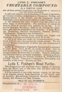 Lydia E. Pirnkham's Vegetable Compound 2.75 x 4  Tradecard