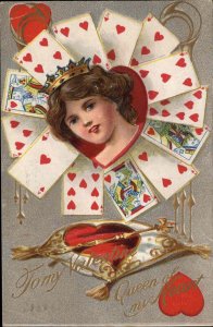 Fortune Valentine Series Playing Cards Beautiful Young Woman w Crown c1910 PC