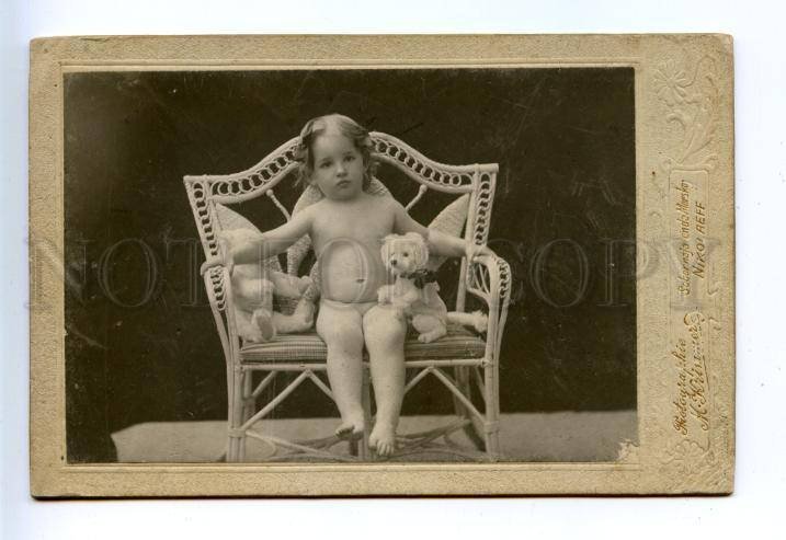 163920 NIKOLAYEV Girl White TEDDY BEAR vintage CABINET PHOTO