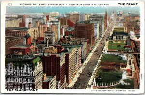 VINTAGE POSTCARD THE DRAKE & THE BLACKSTONE AS SEEN FROM AERIAL CHICAGO W.F 1933