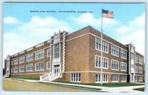 2 Postcards LEAVENWORTH, Kansas KS ~ ;HIGH SCHOOL, Public Library c1940s Linen