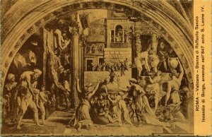 Raffaello Senzio's Rooms Fire Borgio 847 St Leo IV Rome Italy Postcard