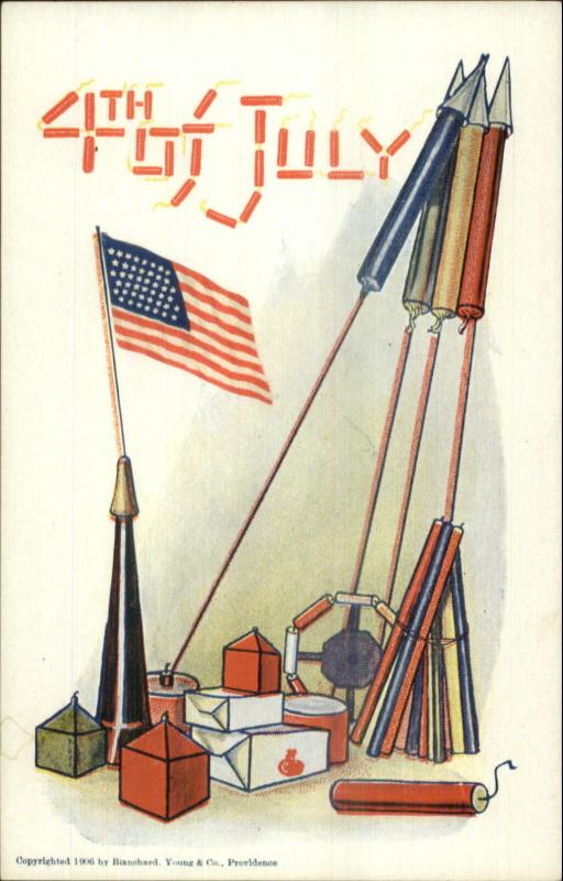 4th Fourth of July Firecrackers American Flag 1906 Blanchard Young Co Postcard