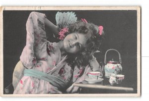 Pretty Woman Tea Party Postcard 1907