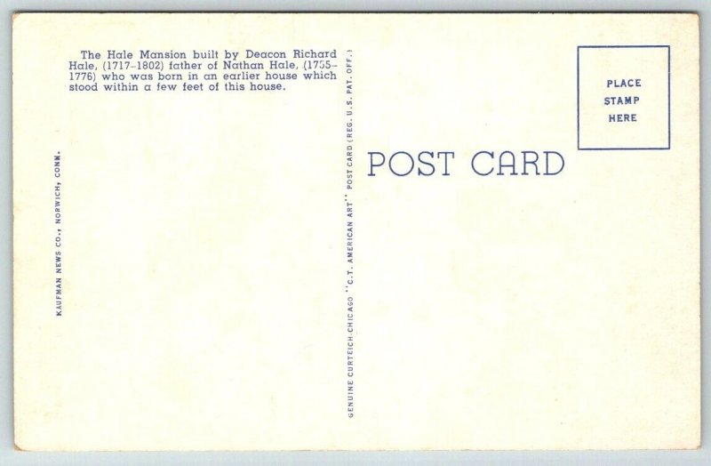 Nathan Hale Birthplace  Coventry  Connecticut   Postcard