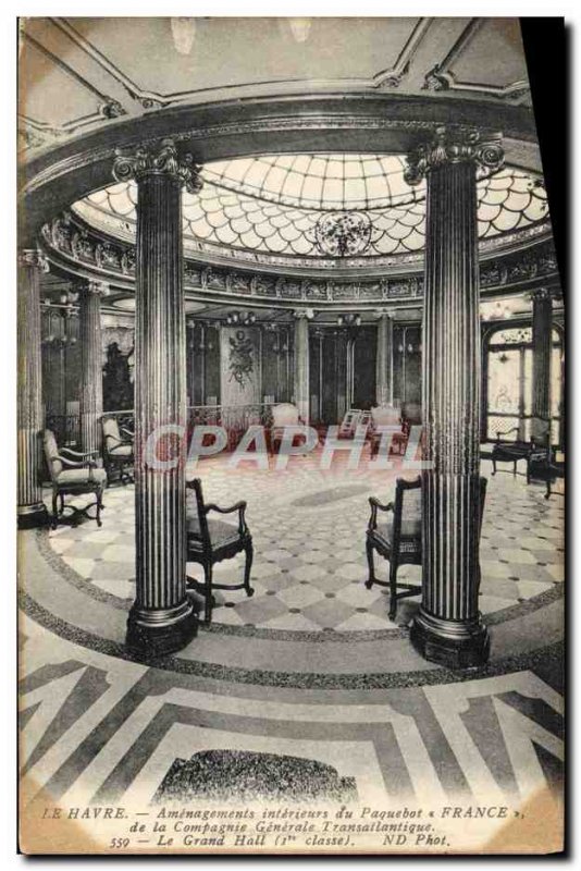 Postcard Old Ship Boat Le Havre Interior of France Ship of Compagnie Generale...