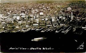 Aerial View Seattle Washington 1940s Pictorial RPPC Real photo postcard 7971