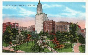 Vintage Postcard 1930's View of Court Square Memphis Tennessee TN