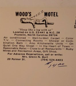 Vintage Postcard Wood's Motel Franklin North Carolina US 23-441 NC 28   689