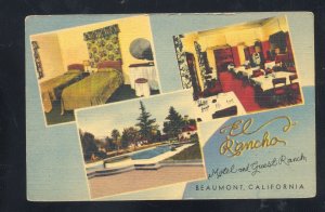 BEAUMONT CALIFORNIA EL RANCH MOTEL INTERIOR SWIMMING POOL VINTAGE POSTCARD