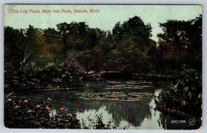 Lily Pond, Belle Isle, Detroit, Michigan, Antique 1909 S.H. Knox Postcard