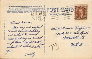 Canada Peace Bridge Between Niagara River Buffalo Linen Postcard 03.60