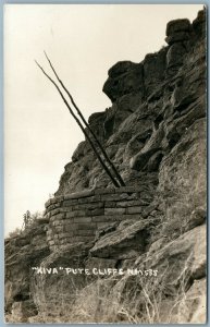 KIVA PUYE CLIFFS SANTA CLARA CANYON NEW MEXICO ANTIQUE REAL PHOTO POSTCARD RPPC