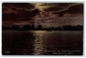 Moonlight Scene On Connecticut River Springfield Massachusetts MA Postcard