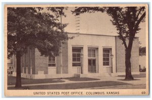 1940 United States Post Office Building Entrance Columbus Kansas KS Postcard