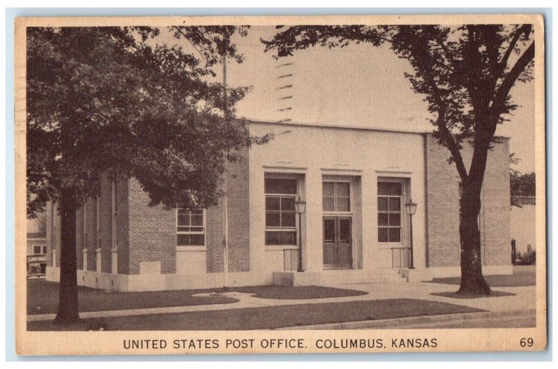 1940 United States Post Office Building Entrance Columbus Kansas KS Postcard