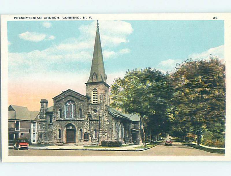 Unused W-Border CHURCH SCENE Corning New York NY L4912