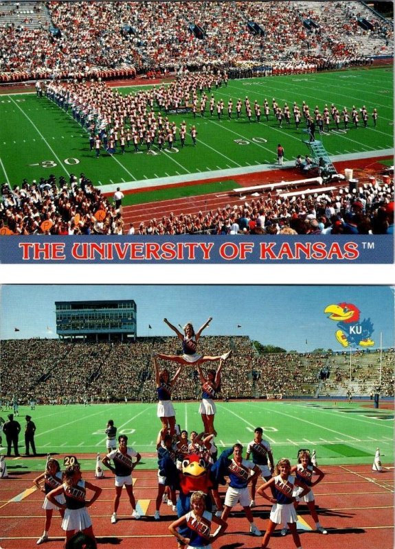 2~4X6 Postcards KS, Lawrence UNIVERSITY OF KANSAS  Band & Jayhawks Cheerleaders
